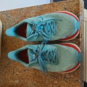 EUC HOKA Clifton 8 Running Shoe, Aquarelle Blue/Coral, Size 7.5